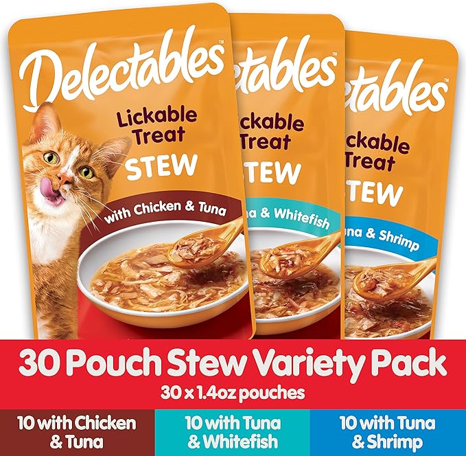 Hartz Delectables Stew Lickable Wet Cat Treats for Adult & Senior Cats, Variety Pack, 30 Count