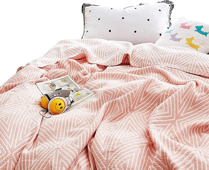 MEJU Red Striped Checks Muslin Reversible Summer Blanket for Bed Sofa Couch 100% Combed Cotton 3 Layer Soft Warm Quick Dry Throw Blanket Bedspread Bed Coverlet Sheet Twin 60 in X 80 in