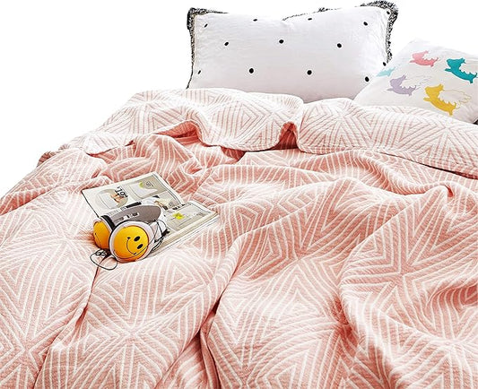 MEJU Red Striped Checks Muslin Reversible Summer Blanket for Bed Sofa Couch 100% Combed Cotton 3 Layer Soft Warm Quick Dry Throw Blanket Bedspread Bed Coverlet Sheet Twin 60 in X 80 in