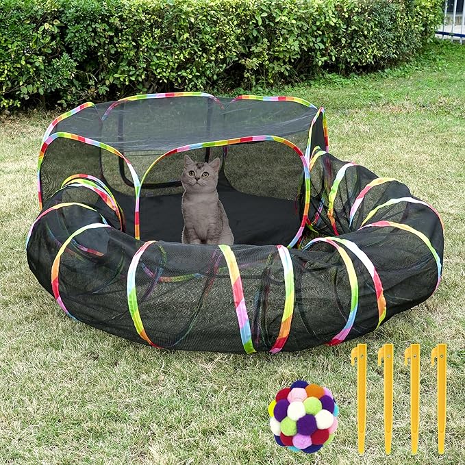 Outdoor Cat Enclosures Playground with Cat Toy Ball, Portable cat Tent for Indoor Cat Playpen Enclosed with Bag Storage, Cat Outdoor Enclosure Cat Tunnel Suitable for Small Animals