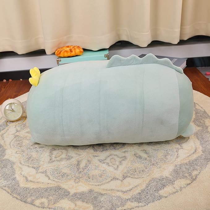 TemBe 23.6 inch Cute Large Dinosaur Plush Stuffed Animal Pillow, Very Soft Squish Mellow Hugging Toy Gifts for Bedding, Kids Sleeping Cute Pillow (Green Dinosaur)