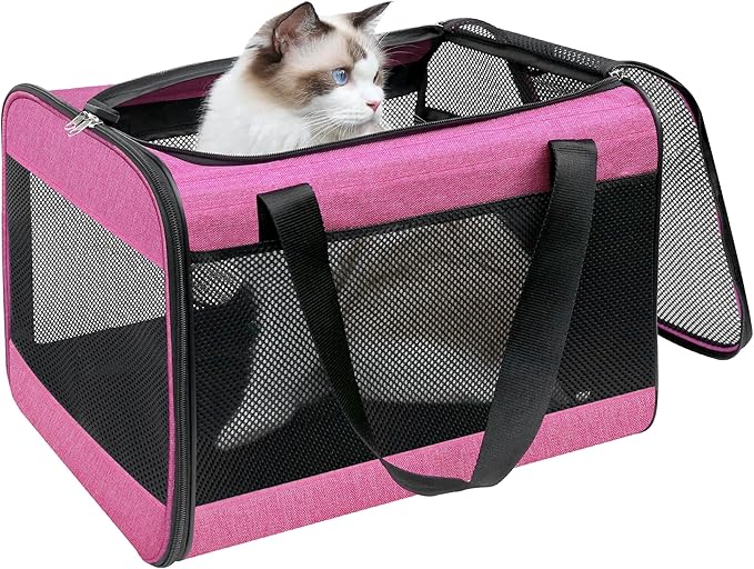 HiCaptain Pink Cat Carrier Bag, Lightweight Soft Cat Carrier with Top Mesh Window, Breathable Pet Carrier for Medium Cats and Small Dogs Puppies up to 15 lb - Pink