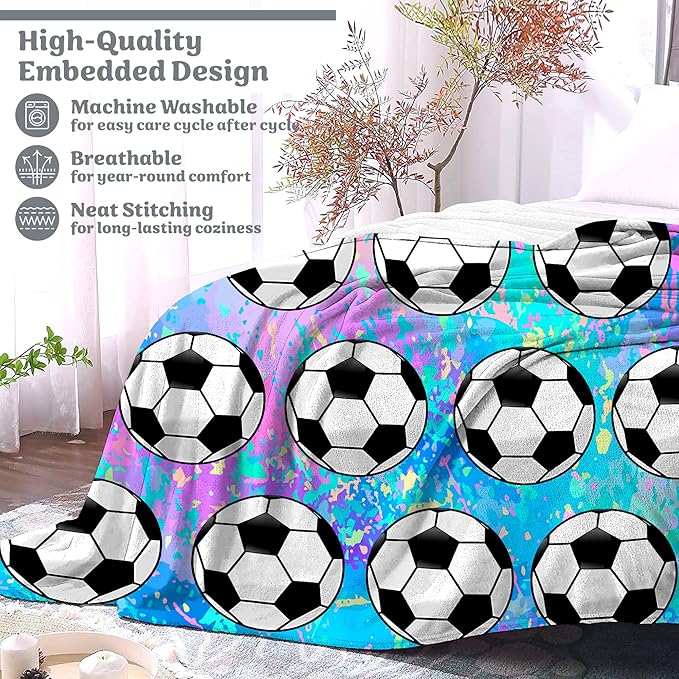 Soccer Blanket Gifts for Girls Ultra Soft Flannel Merch Soccer Throw Blanket for Soccer Lovers Players Team Soccer Gifts Stuff 80"x60"