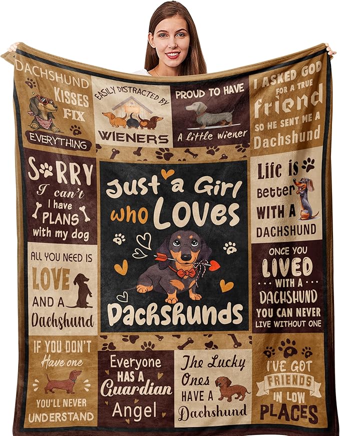 Dachshund Gifts for Women Blanket 50"x60", Wiener Dog Gifts for Women/Kid Dachshund Lover Flannel Throw Blanket