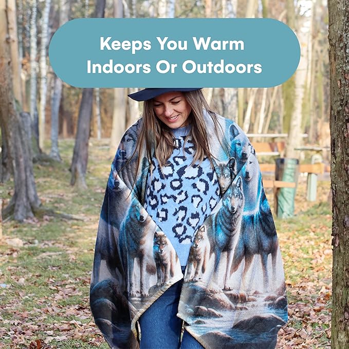 Dawhud Direct Wolf Fleece Blanket - Soft Plush, Cozy Throw for Kids and Adults - Throw Blanket with Pack of Wolves Over Forest Print, Ideal for Beds, Couches, and Travel - 60 x 50 Inches