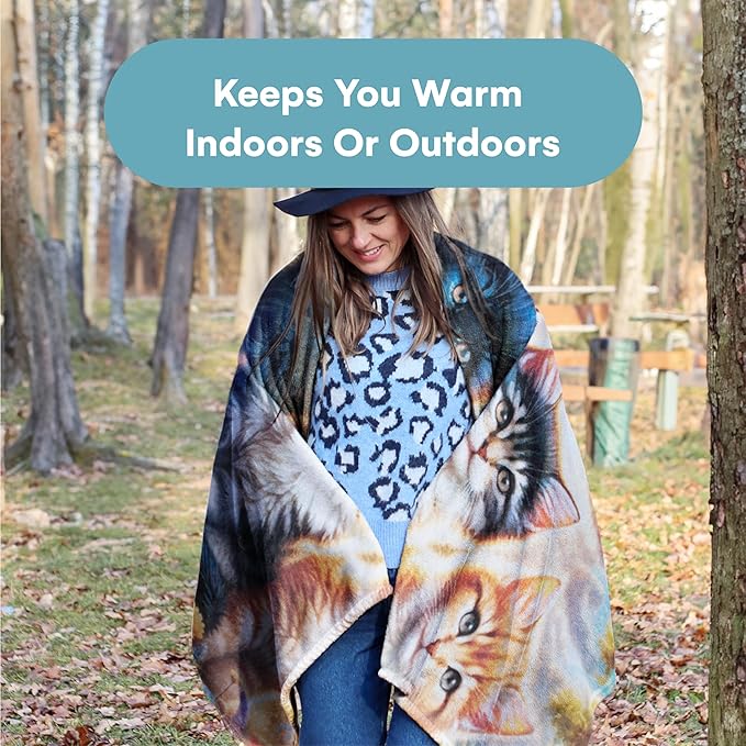 Dawhud Direct Fleece Throw Blanket - Soft and Warm Kitten Blanket - Ideal Cat Themed Throw Blanket for Cat Lovers - Cozy Fleece Blanket for Couch, Home or Travel - 60 x 50 inches