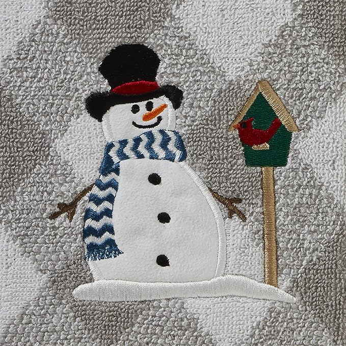 SKL Home Christmas/Winter Snowman & Birdhouse Hand Towel 2pc Set for Bath/Kitchen/Bar & Gift, Gray
