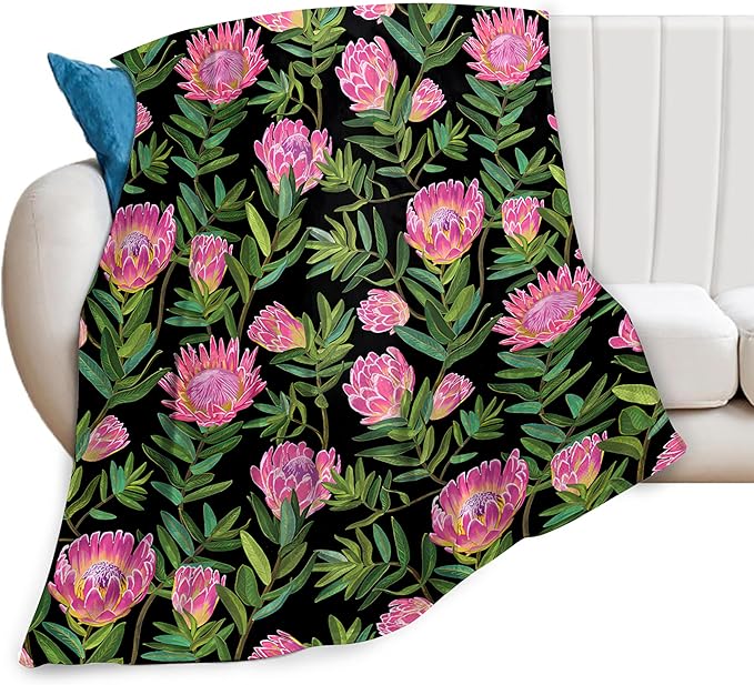 Protea Flower Blanket Ultra Soft Cozy Plush Farmhouse Floral Throw Blanket Wildflower Lovers Gifts for Girls Women Kids Adults Lightweight Flannel Comfy Blankets for Couch Sofa Bed 80"x60"