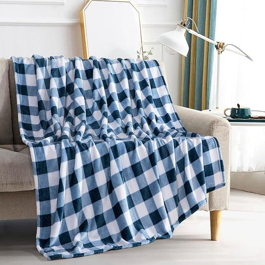 Elegant Comfort Velvet Touch Ultra Plush Christmas Holiday Buffalo Plaid Fleece Throw/Blanket-50 x 60inch, Buffalo Navy
