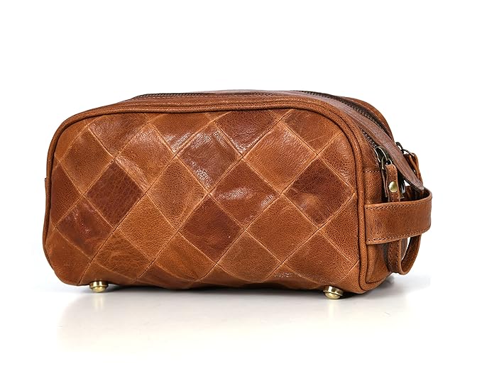 10" Premium Leather Toiletry Travel Pouch With Waterproof Lining | King-Size Handcrafted Vintage Dopp - Kit ~ Gift for Father's Day By Aaron Leather Goods (CM Tan)