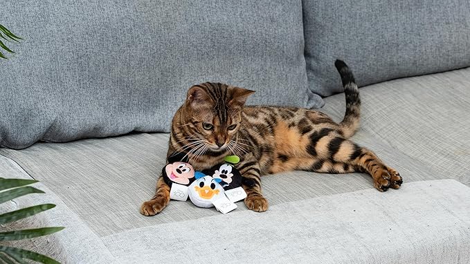 3 Piece Jingle Ball Cat Toys, 1.5in | Disney Cat Toys | Mickey Mouse, Goofy, and Donald Duck Cat Ball Toys with Bells and Catnip for Cats Inspired by Mickey and Friends
