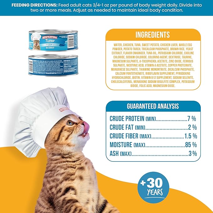 Beefeaters Cat Treats - Tuna Chunk in Gravy 3oz, Case of 24 | Premium Wet Cat Food, Rich in Vitamins & Taurine | No Artificial Additives | Training Treats