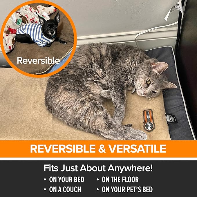 K&H Pet Products Heated Thermo-Kitty Mat, Indoor Heated Cat Bed, Pet Heat Pad for Indoor Cats and Small Dogs, Cat Heating Pad, Electric Thermal Warming Cat Bed Mat, Sage/Tan 12.5 X 25 Inches