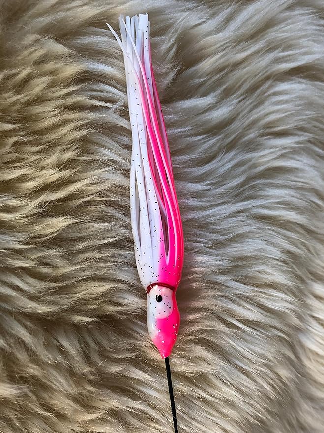 Pink Pulpo. Pink and White Natural Birch Wood Rod Teaser and Exerciser for Cats and Kitten Interactive Soft Feather Toy Handcrafted in The USA