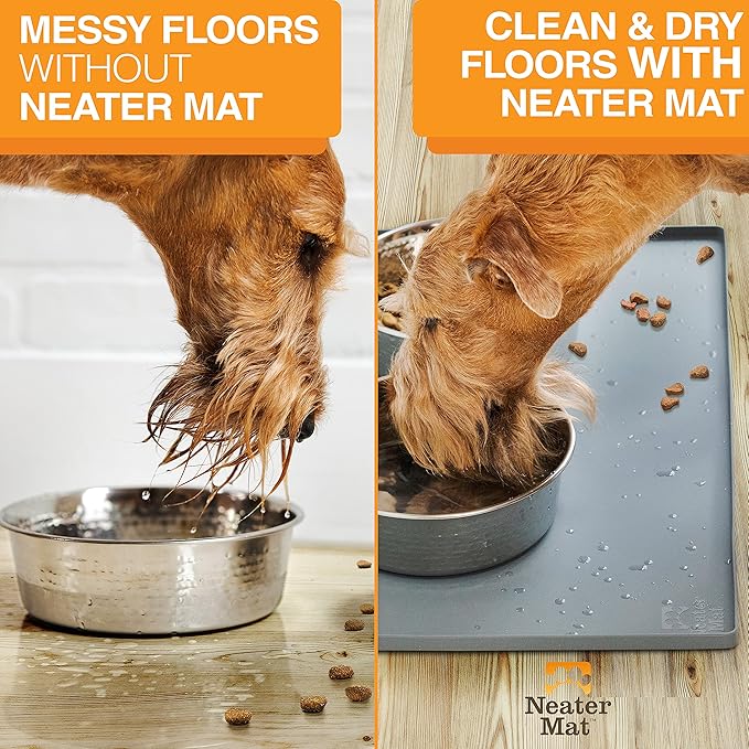 Neater Pet Brands Neater Mat Pet Mats for Food and Water, Dog Bowl Mat Waterproof Silicone, Pet Mat for Dog or Cat, Dog Food Mats for Floors Waterproof, Dog Water Mat & Dog Food Mat with Raised Edge