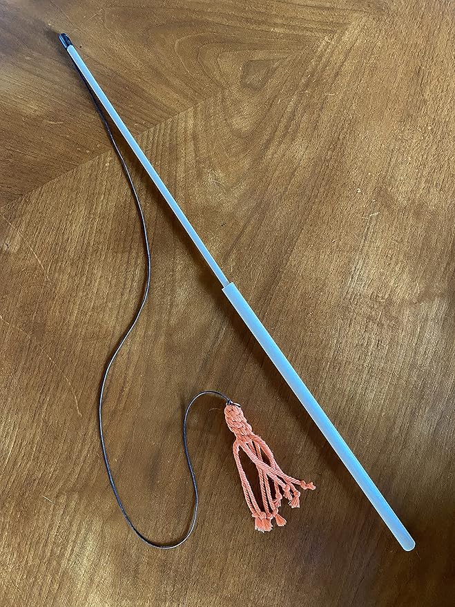 Kitty Kraken Macrame - Natural Organic Cotton Cat Toy - Birch Wood Wand - Teaser and Exerciser for Cat and Kitten - Interactive Soft Feather Mouse - Handcrafted in The USA (Orange)