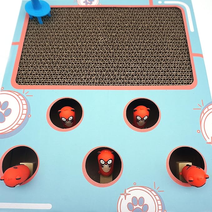 Cat Enrichment Toys,Interactive Whack a Mole Game, Scratching Pad, and Cardboard Box for Indoor Cats Cat Whack a mole Toy with cat Scratching pad,Cat Scratching Post