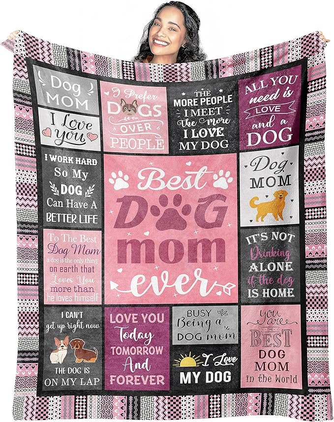 Dog Mom Gifts for Women Blanket 60"x50", Christmas Mothers Day Birthday Gifts for Dog Lover/Lovers/Owner Women