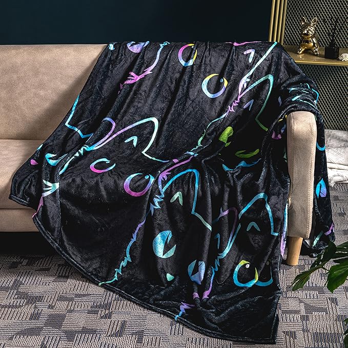 Flannel Throw Blanket Cute Cat All Season Super Soft Cozy Blanket for Bed or Couch Blanket Full Size (70"x55"),Cartoon Animals Throws Print Throw Blanket 4 Size for Kids Adults