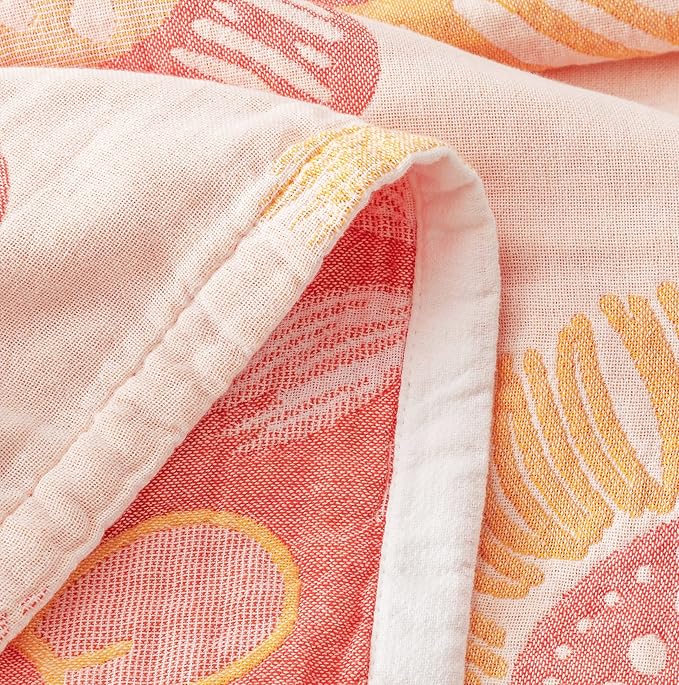 MEJU Floral Pink Cute All Season Muslin Blanket Throw for Bed Sofa Couch,100% Combed Cotton 4 Layer Soft Warm Quilt Throw Blanket Bed Coverlet Flower Twin 60" X 80"