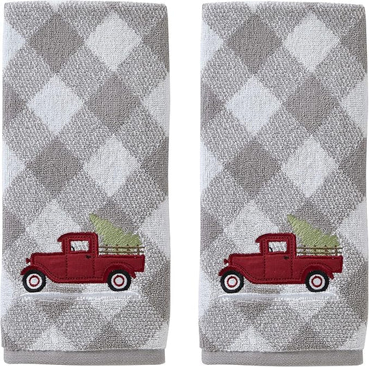 SKL Home Christmas/Winter Farm Truck Hand Towel 2pc Set for Bath/Kitchen/Bar & Gift, Gray