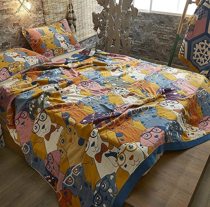 MEJU Puppy Dogs Kids Cute Blanket Throw for Bed Sofa Couch 100% Cotton 4 Layer Soft Warm All Season Bedspread Quilt Throw Blanket Bed Coverlet Twin 60" X 80"