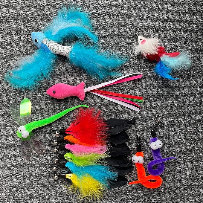Cat Feather Toy Replacement Cat Wand Toy Refills Cat Teaser Toy Refills,Cat Interactive Cat Wand Toy Replacement Feather for Indoor Cats (A 12Pcs)