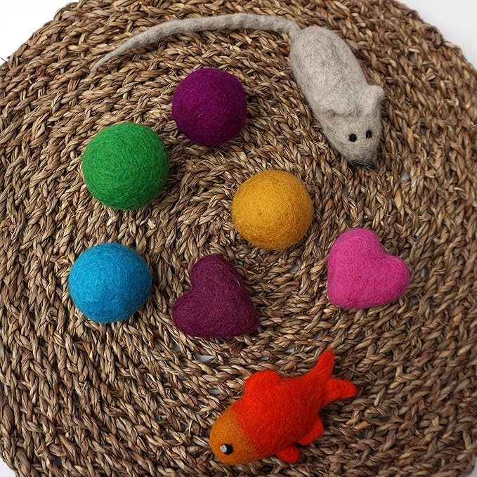 Toys for Cats and Kittens 100% Wool Felt Handmade in Nepal (8 Assorted)