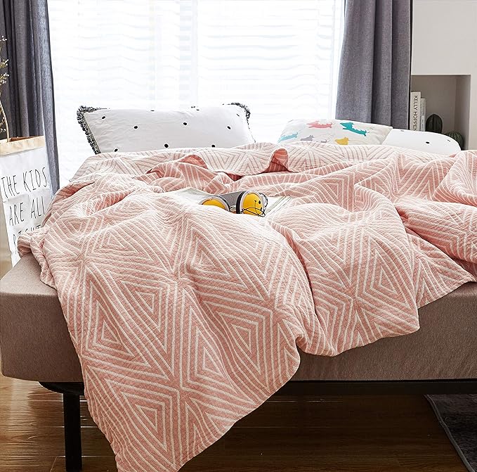 MEJU Red Striped Checks Muslin Reversible Summer Blanket for Bed Sofa Couch 100% Combed Cotton 3 Layer Soft Warm Quick Dry Throw Blanket Bedspread Bed Coverlet Sheet Twin 60 in X 80 in