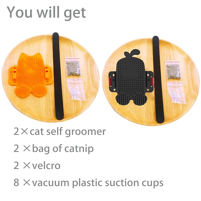 2 Packs Pet Self Groomer and Massage Combs, Cat Wall Scratcher with Catnip, Grooming Brushes for Long & Short Fur Cats, Dogs, and Kittens