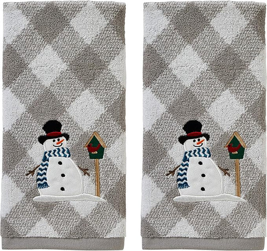 SKL Home Christmas/Winter Snowman & Birdhouse Hand Towel 2pc Set for Bath/Kitchen/Bar & Gift, Gray