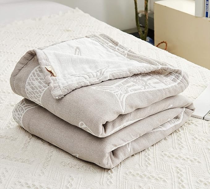 MEJU Fish Gray Morden Muslin Lightweight Summer Blanket for Bed Sofa Couch 100% Combed Cotton 3 Layer Soft Warm Bedspread Throw Blanket Bed Coverlet Sheet Twin 60 in X 80 in