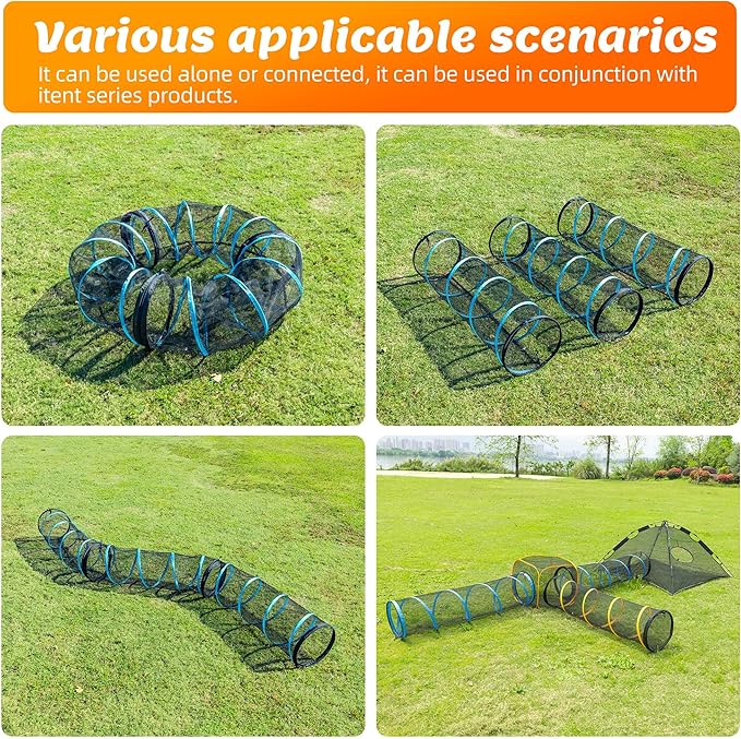Cat Play Tunnel-3 Packs for Indoor and Outdoor,Cat Tunnel Outdoor,Cat Outdoor Enclosure, Cat Enclosures Easy to Connect with Two Zipper Doors,Product Size 59'' x 18'',3pcs /Set,Blue Trim