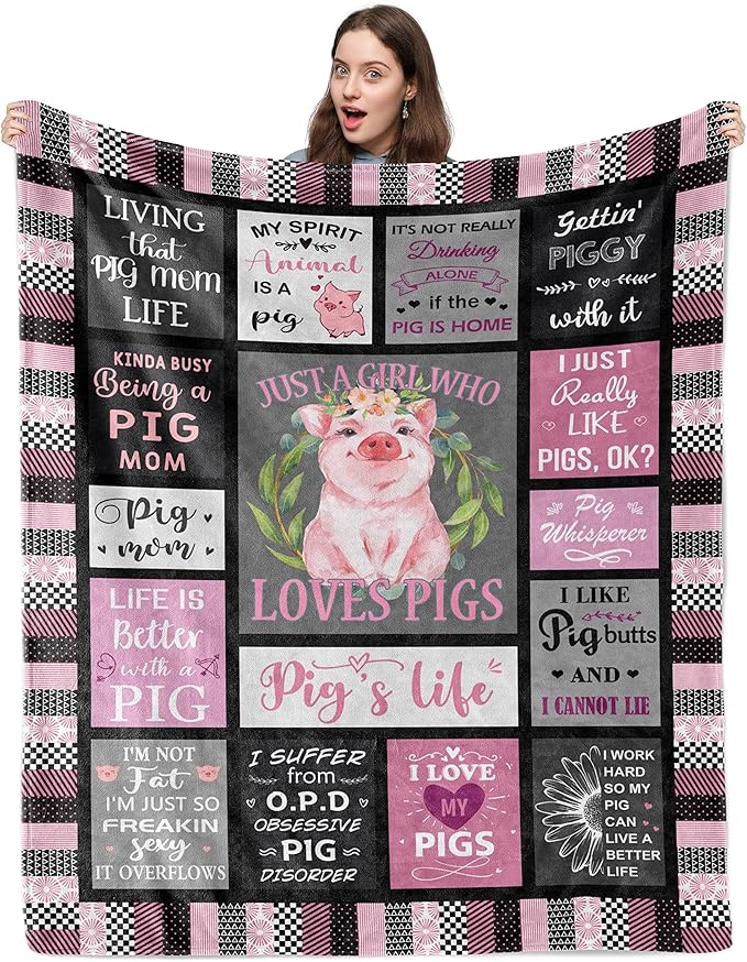 Pig Gifts, Best Pig Gift for Pig Lovers Women/Girls, Pig Decor for Pig Lover, Pig Lover Gifts, Cute Cartoon Pig Print Blanket, Pig Mom Gift, Pig Inspiration, Pig Themed Gift Throw 50"x60"